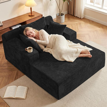 66" Chaise Lounge Chair Indoor, Oversized Boneless Lounge Chair with 3 Pillows, Cloud Reading Chair Bedroom, Deep