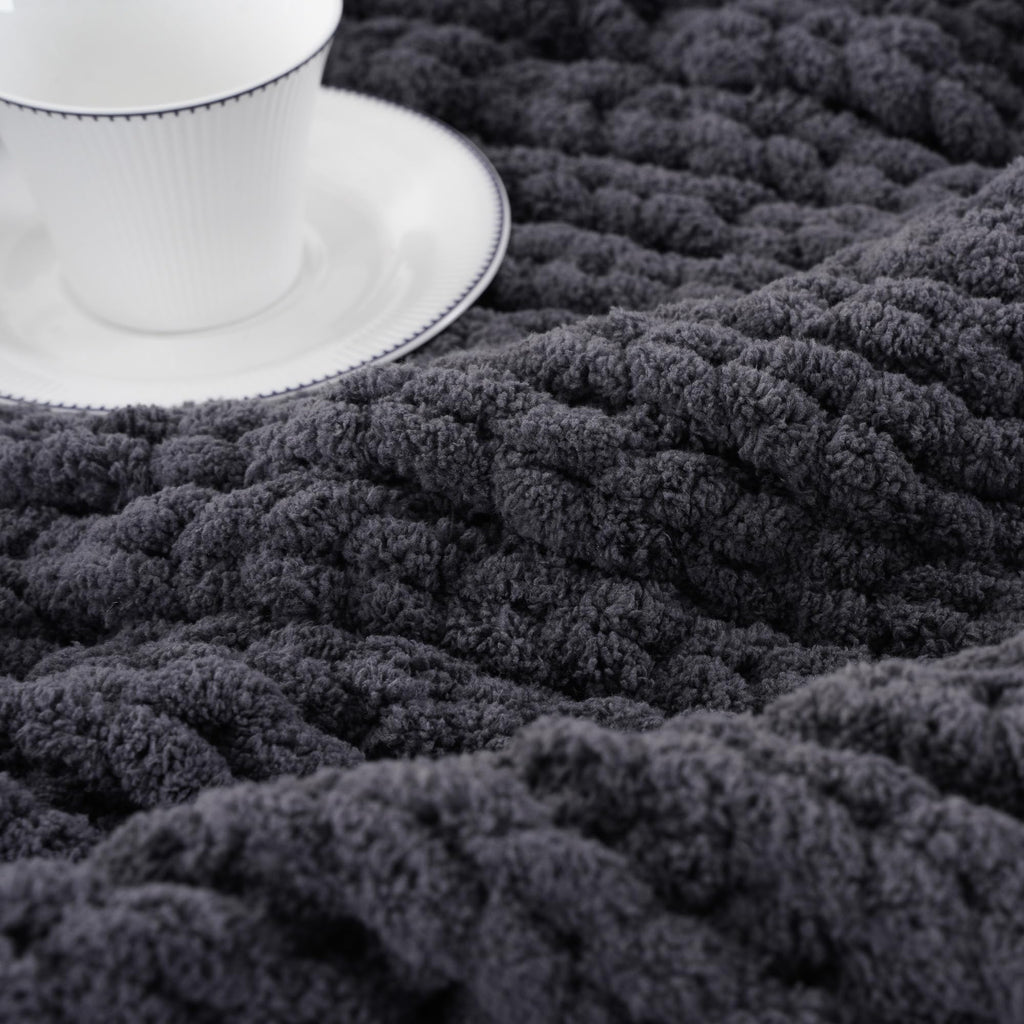 Chunky Knit Throw Blanket, Dark Grey Chenille Throw Blanket 50x60in