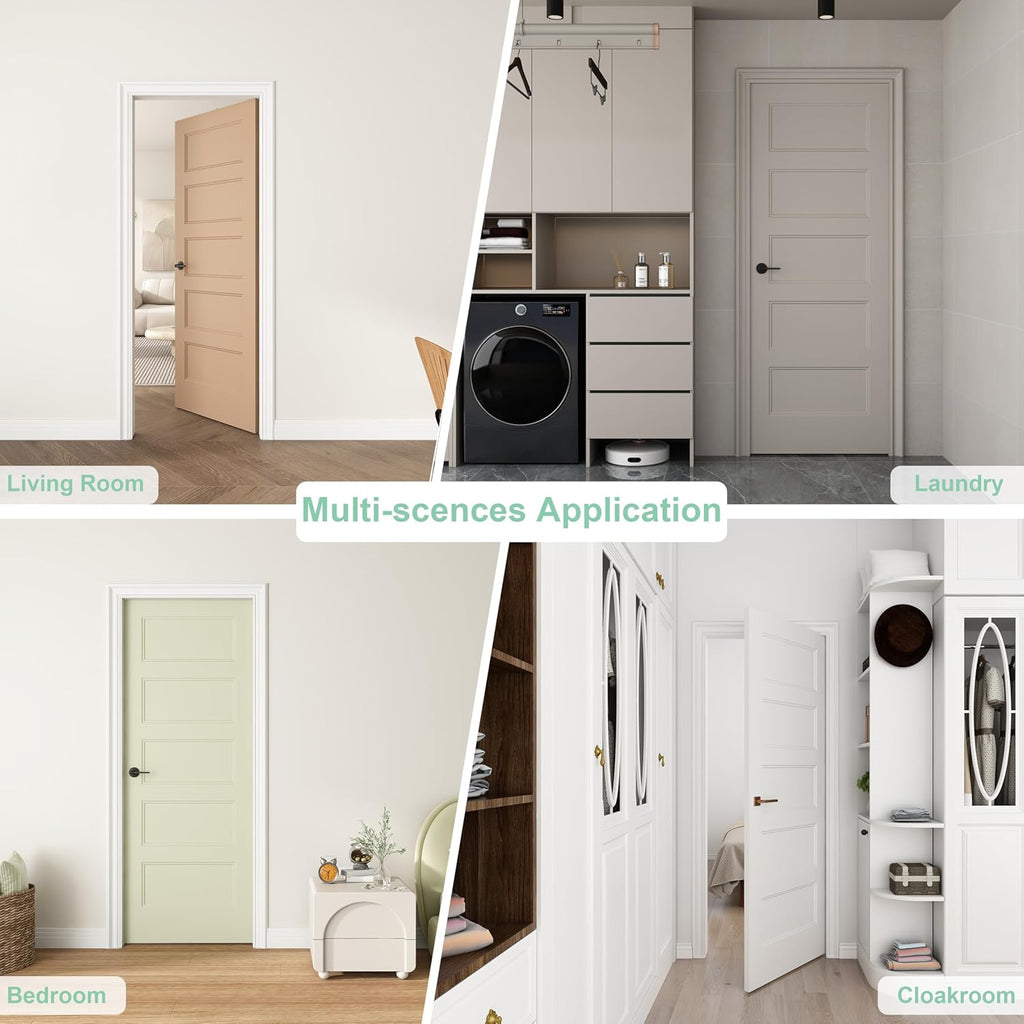 36"x80" 5-Panel Shaker Style White Primed Hollow Core Interior Molded Door Slab, NOT Pre-drilled and NOT Included Hardware, Pre-Assembled Interior Door for Pantry, Laundry, Closet