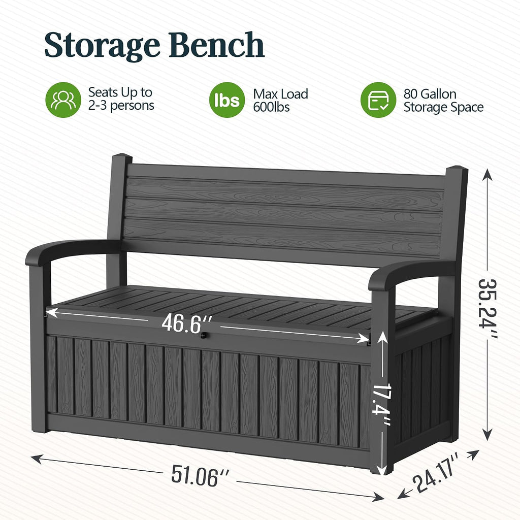 Outdoor Bench, Waterproof Garden Storage Bench, 100 Gallon Deck Box | Lockable Resin Bench Seating Weatherproof