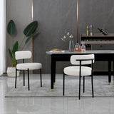 White Boucle Dining Chairs Set of 2, Upholstered Kitchen and Dining Room Chairs with Curved Backrest and Black Metal Legs