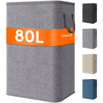 80L Large Laundry Basket with Handles, Light Gray