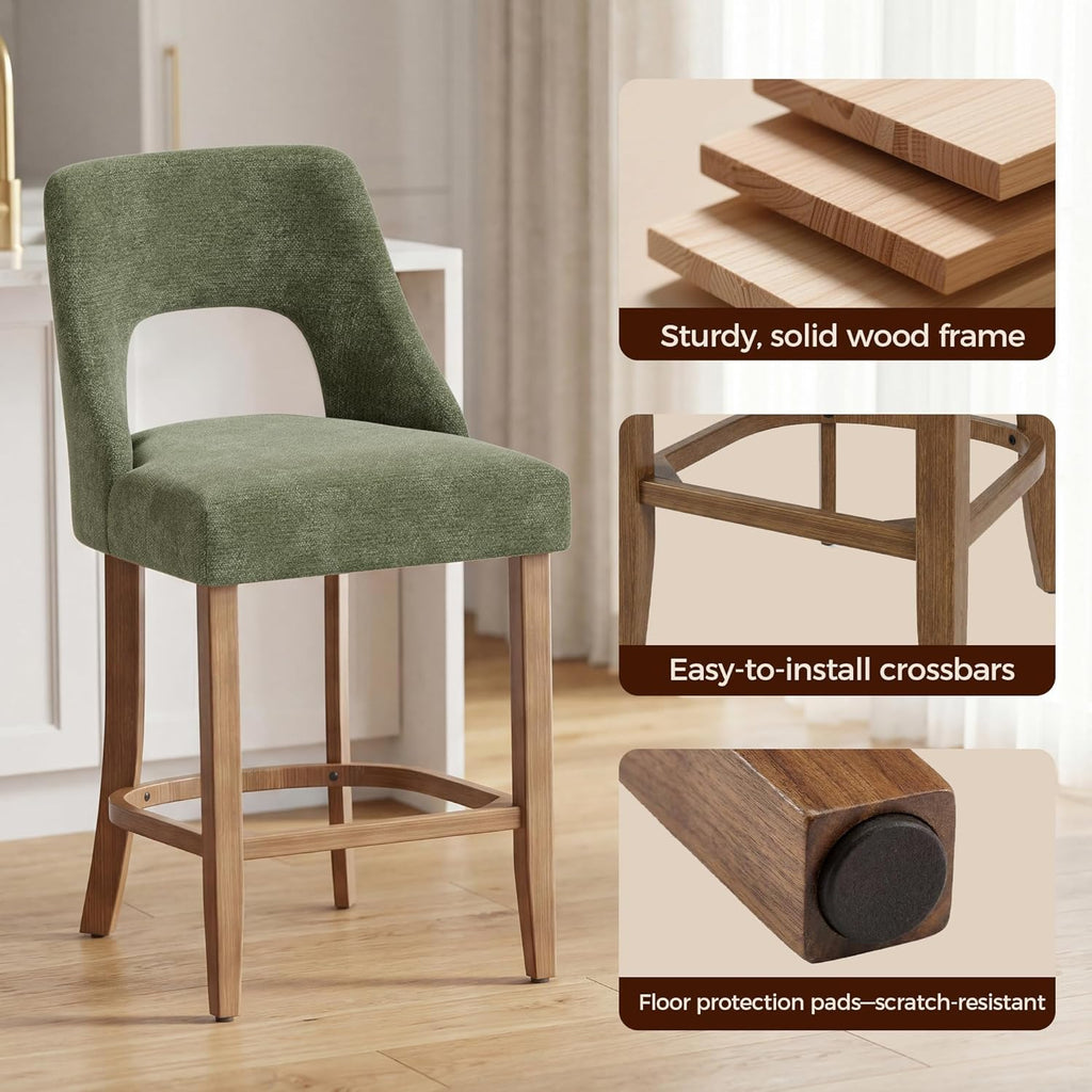 Bar Stools Set of 4, Upholstered Counter Height Bar Stools, Modern Counter Stools with Wood Legs Island Dining Room