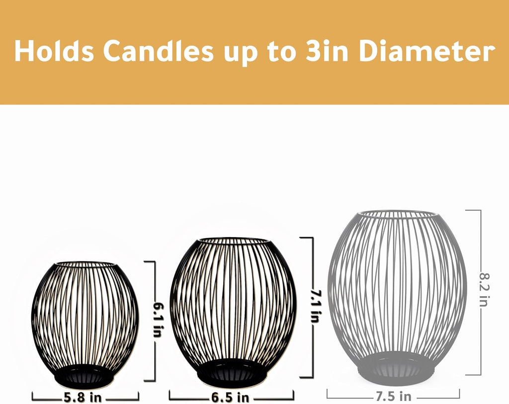 Outdoor Candle Holder Decor Set - Black Candle Holder - Candles Holders for Table Centerpiece - Hurricane Candles