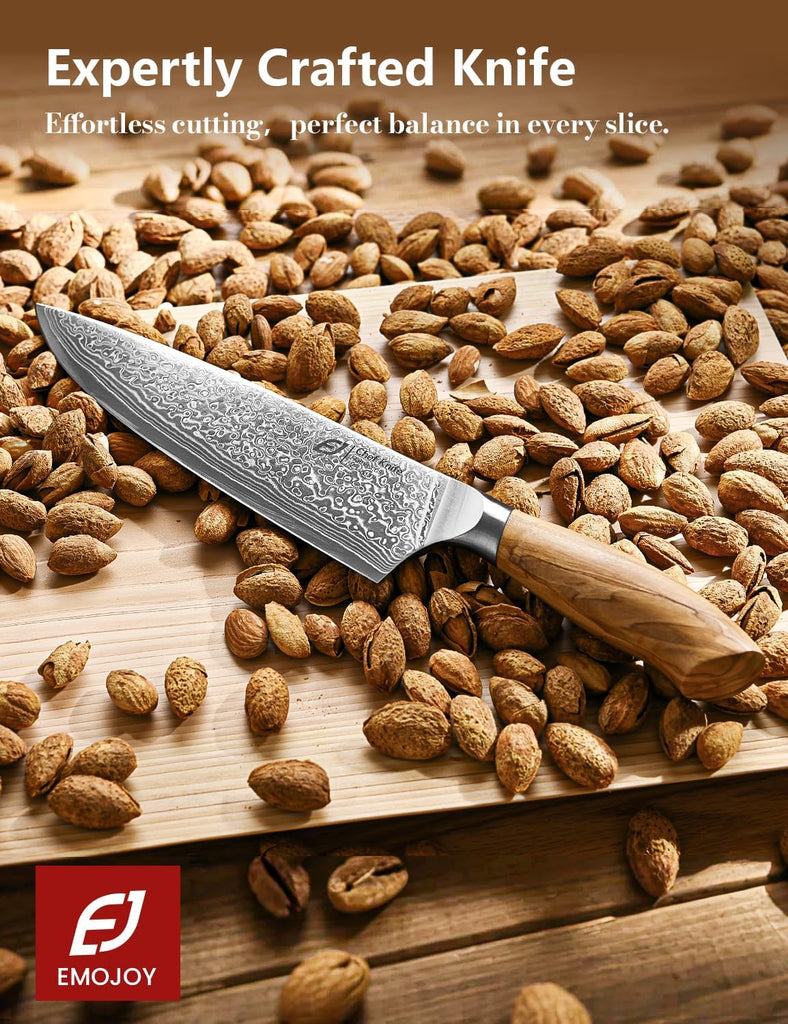 Damascus Kitchen Knife Set, 3 PCS Japanese Chef Knife Set, 67-Layers Damascus Knife with Original Olive Wood Handle