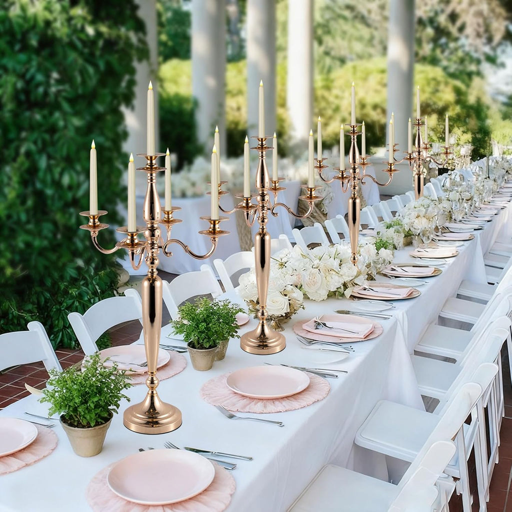 28'' Tall Gold 5 Arm Candelabra Centerpieces for Table, 4pcs Taper Candle Holder, Party, Event, Christmas Candelabra