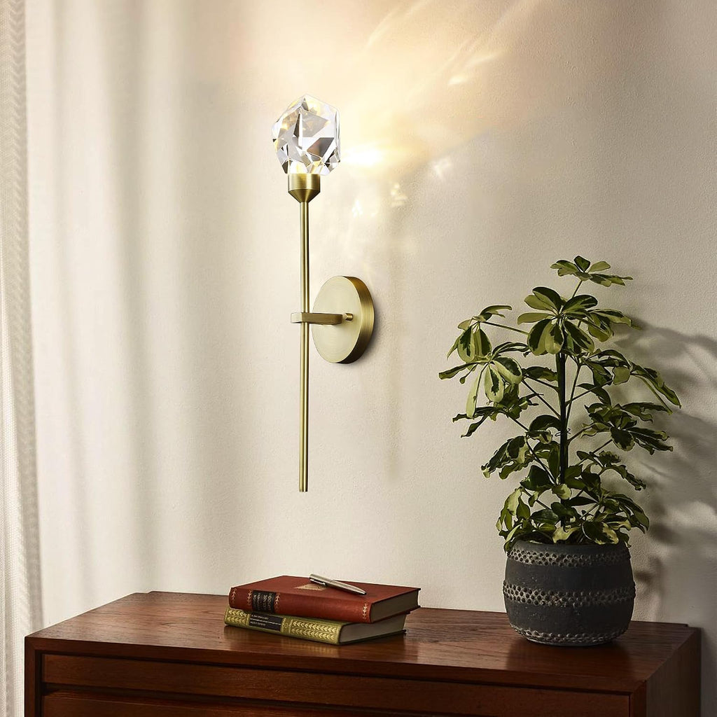 Indoor Crystal Wall Sconce, Brushed Brass Gold Hardwired Wall Light Fixture 3 Color Temperature 3000K-4000K-5000K 8W