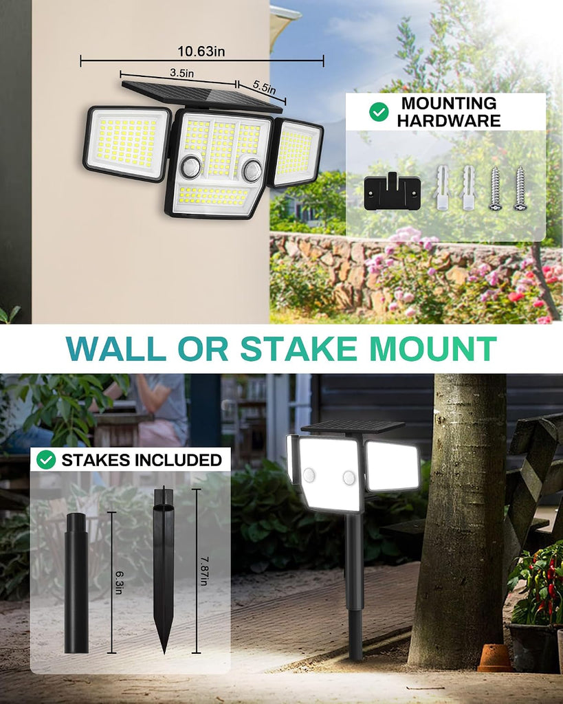 Solar Lights Outdoor, Motion Sensor Outdoor Lights with Stakes | In-Ground or Wall Mount, 360° Wide-Angle