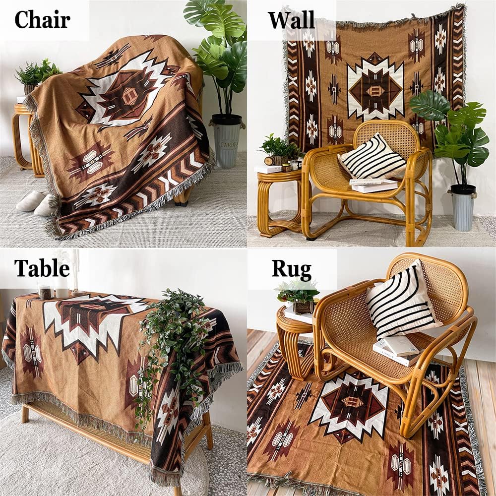 Aztec Throw Blanket Native American Blanket Southwestern Boho Decor Reversible Woven Tassels Mexican Blankets and Throws