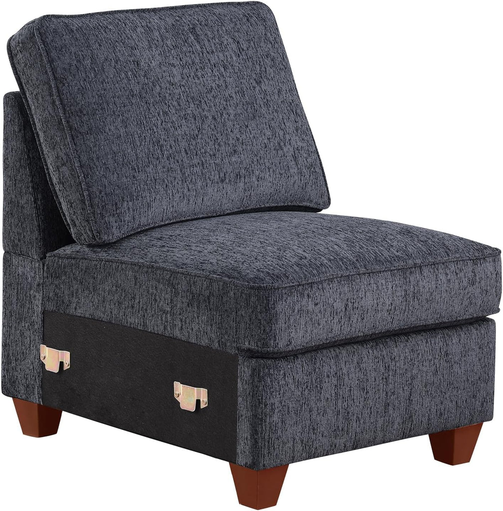 Ball & Cast 127" L-Shaped Sectional Couch with Movable Ottoman & 6 Throw Pillow,7 Seat Chenille Upholstered Sofa W/ 2