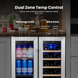 Wine and Beverage Refrigerator - 24 Inch Dual Zone Wine Fridge 60 Can & 20 Bottl