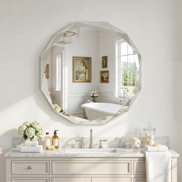 Bathroom Mirror, 20"x 20" Wall Mirror, Frameless Bathroom Mirror with Beveled Edge, Round Shape
