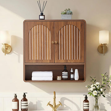 Bathroom Wall Cabinet with 2 Doors & Adjustable Shelf Wood Medicine Cabinet