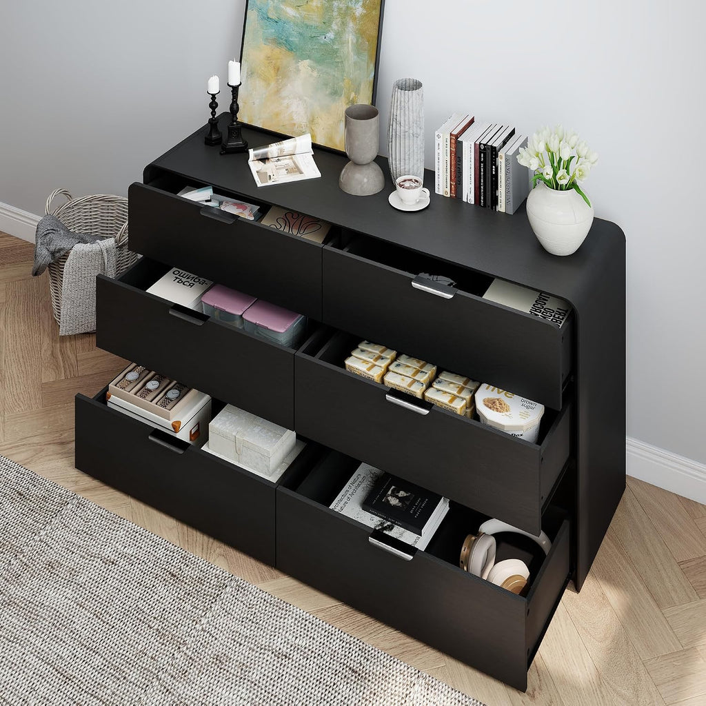 6-Drawer Dresser , 55" Wide Wooden Chest of Drawers Modern Dressers & Chests of Drawers