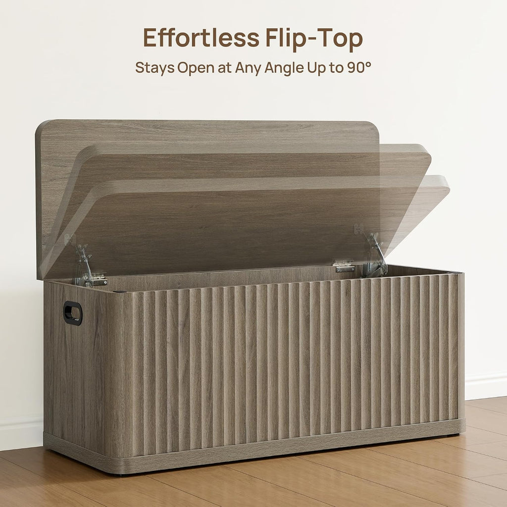 Storage Bench 40.2" Wide Shoe Bench with Lift Top Large Wooden Storage Chest Trunk Modern Blanket Chest with 2 Safety