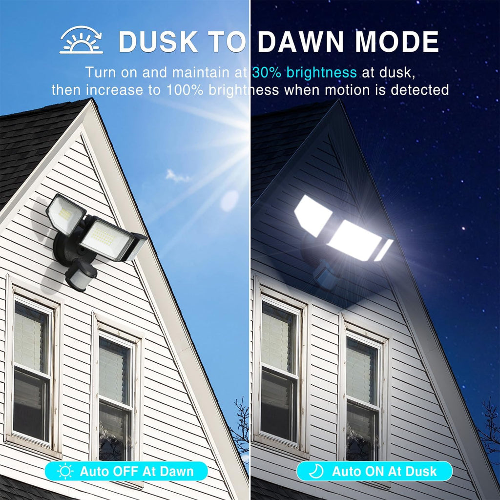 85W Motion Sensor Outdoor Light, 8500LM Ultra-Bright LED Security Light with 3 Adjustable Heads, IP65 Waterproof Dusk
