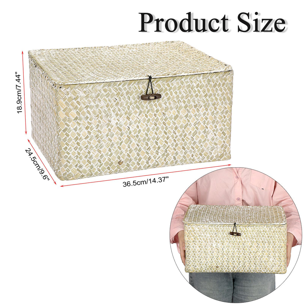 Wicker Shelf Baskets Bin with Lid, Large Seagrass Basket Storage Box