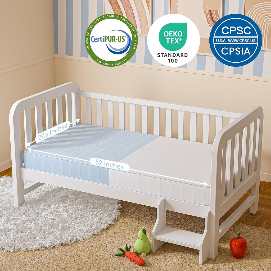Crib Mattress, Breathable Memory Foam Toddler Mattress, with Removable Machine Washable Cover, Fits Standard Baby &