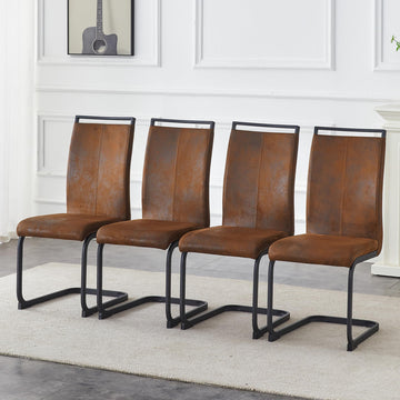 Modern Set of 4, Side Dining Room Chairs, High Back Kitchen Chairs with Suede Fabric Padded Seat Brown
