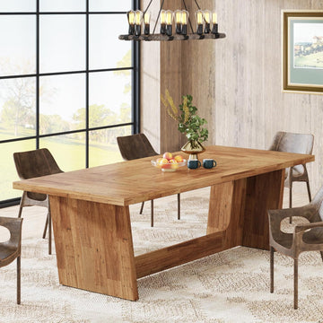70.87-Inch Large Dining Table: Wood Long Dining Room Table for 6-8, Rectangular Farmhouse Kitchen Dinner Table with Solid Pedestal, Yellow Brown
