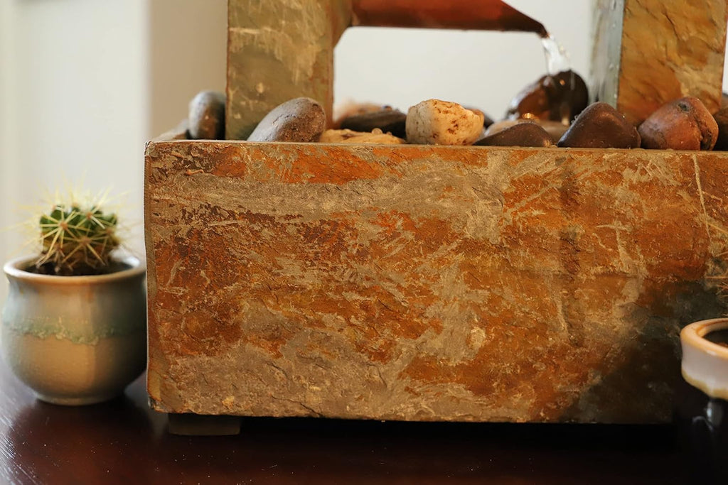 Spillway Rustic Indoor Table Fountain, Slate and Copper, 19 Inch Height, 10 Inch Width, 6 Inch Depth
