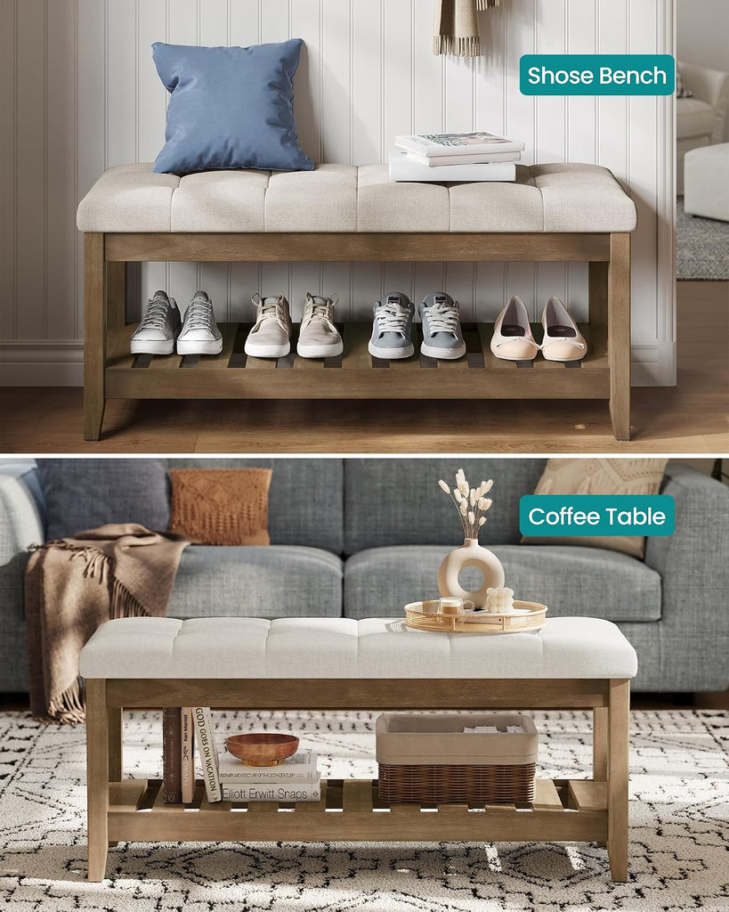 Entryway Storage Bench with Solid Wood Frame, Console Table with Storage, Sofa Table, Ottoman with Tufted Cushion