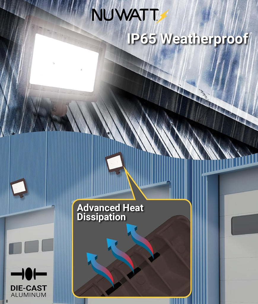 90W LED Flood Light, 3CCT 3000K/4000K/5000K Selectable, IP65 Waterproof Lighting, Adjustable Knuckle Mount, 12600LM