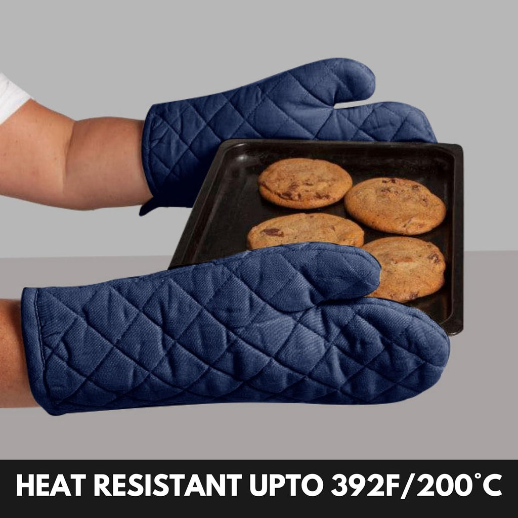 Oven Mitt (7"x13") & Pot Holder (8"x8") 100% Cotton Set of Heat Resistant Oven Gloves & Hot Pads for Gifts, BBQ