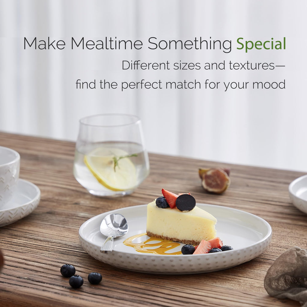 Stoneware Dinnerware Sets Service for 4, 12 pcs Reactive Glaze Plates and Bowls Sets, Embossed Boho Ceramic Dish Set