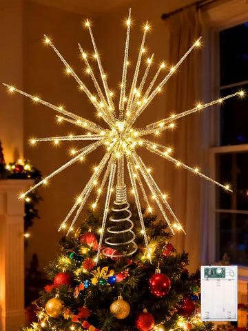 LED Starburst Christmas Tree Topper with Timer, Golden, 16inch