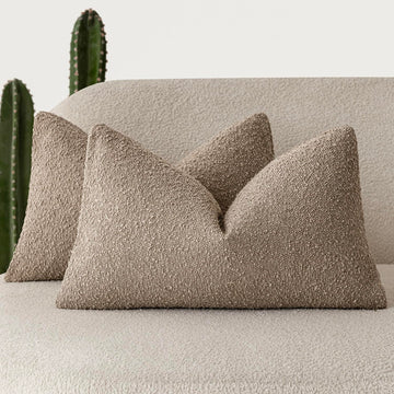 Cozy Textured Boucle Lumbar Throw Pillow Cover 12x20 Light Khaki