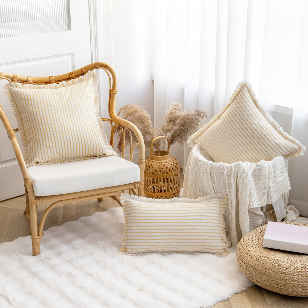Throw Pillow Covers 20x20 Boho Striped Pillow Cases with Tassel