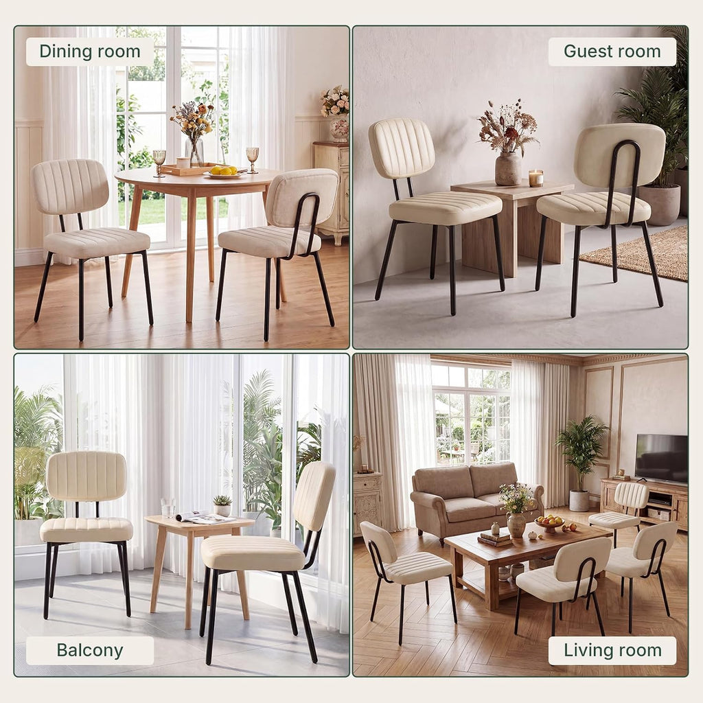 Dining Chairs Set of 2, Modern PU Leather Upholstered Kitchen Chairs with Metal Legs, Mid Century Shell Backrest Side