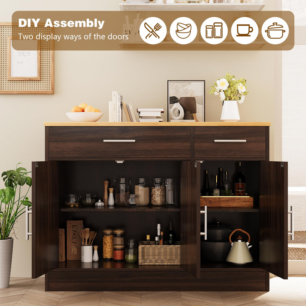 43" Farmhouse Sideboard Buffet Cabinet, Rustic Brown