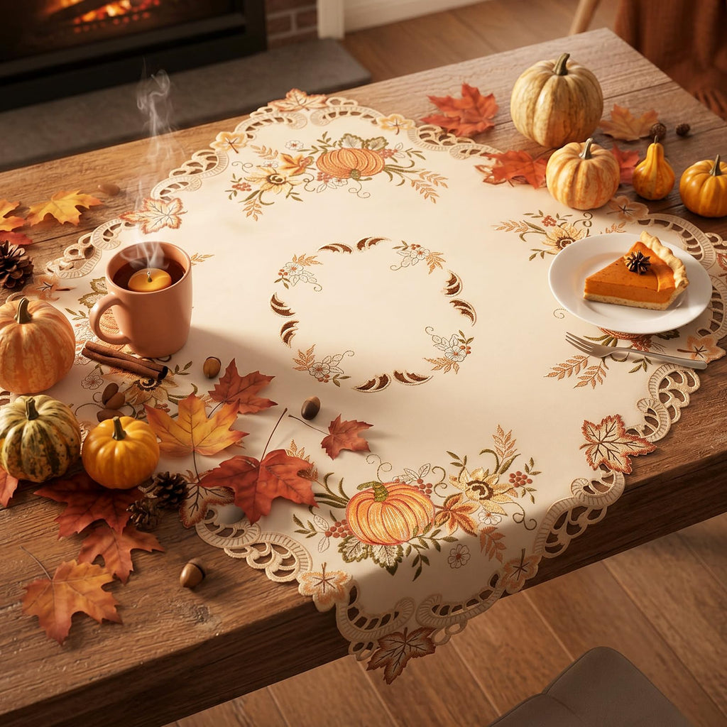 Thanksgiving Tablecloth 34'' Square Embroidered Fall Tablecloth