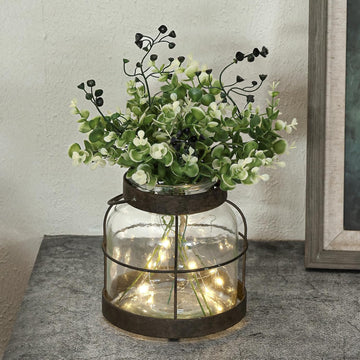 Vintage Glass Farmhouse Vase, Rustic Lantern Decor with Plants Flowers Lights Vintage Style Vases