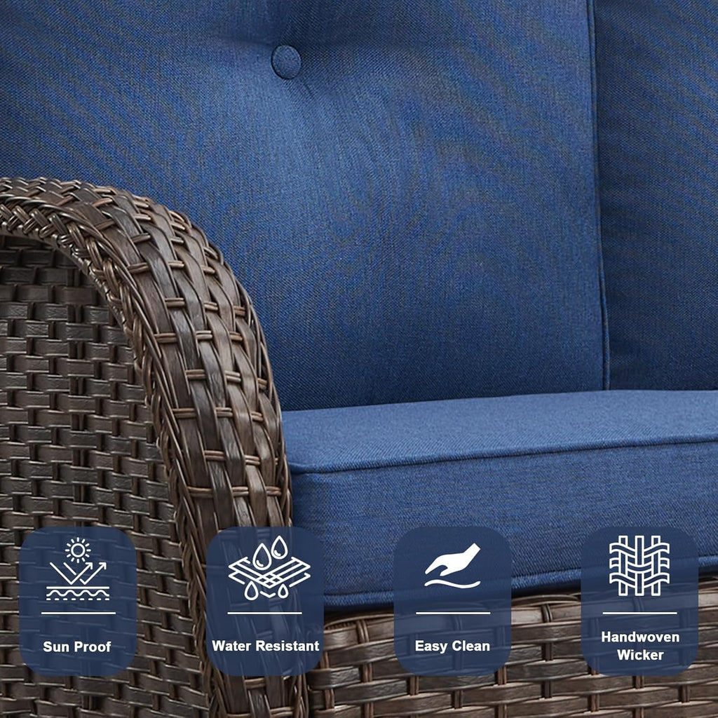 Outdoor Patio Furniture - Wicker Sofa with Removable Cushion, 3 Seater Rattan Couch with Deep Seat, High Backrest