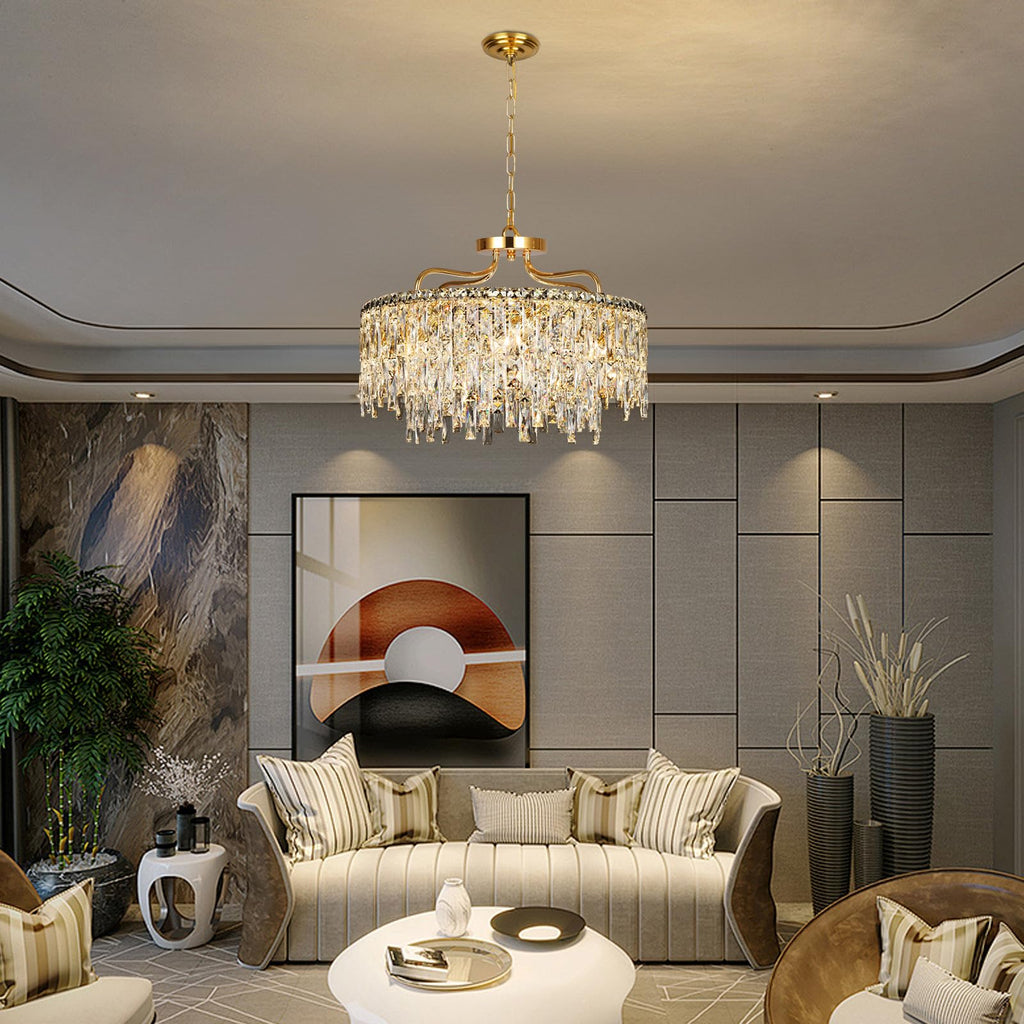 24" 8 Lights Gold Crystal Chandeliers Light Fixture