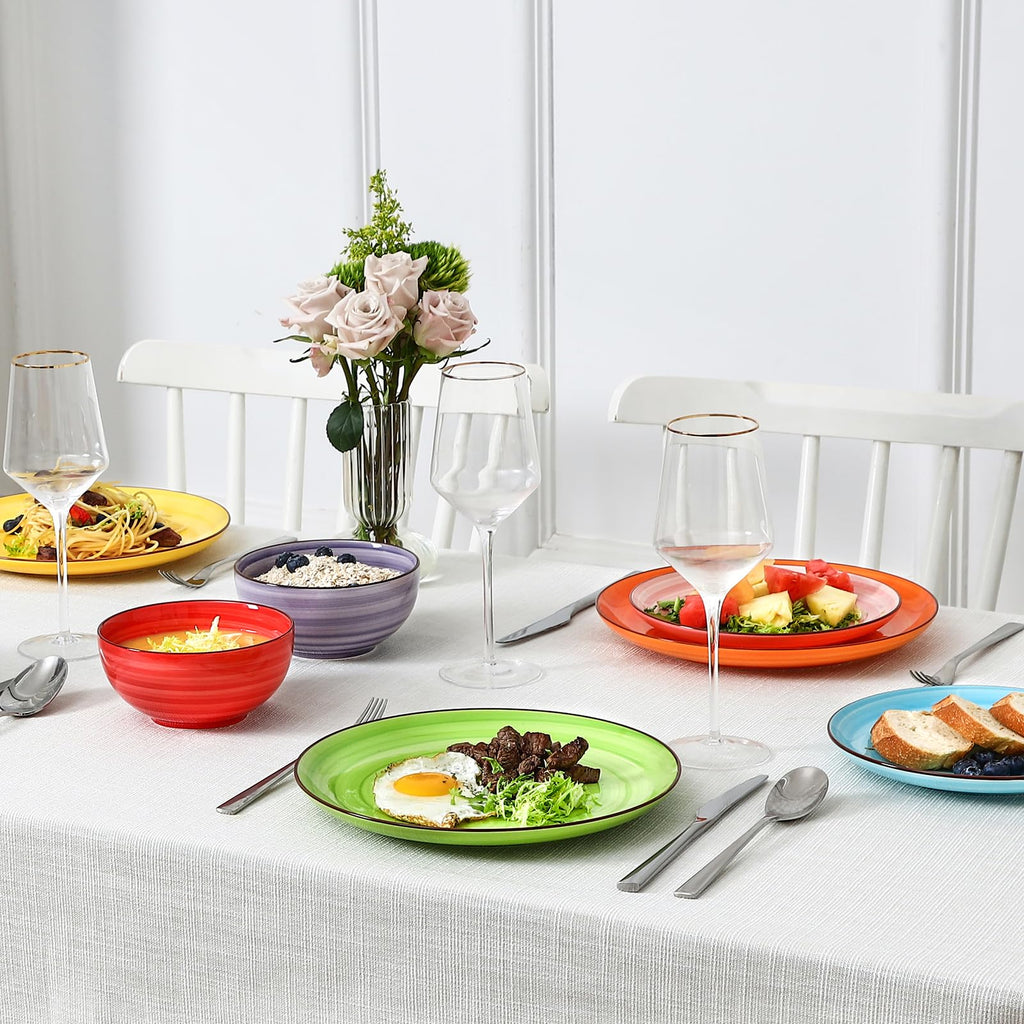 Ceramic Plates and Bowls Sets, 24 Pieces Dinnerware Sets for 8, Scratch Resistant Dish Set for holiday