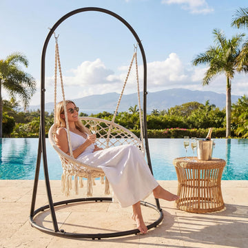 Chair with Stand Included, Heavy Duty Hanging Chair with Stand, 330 lbs Capacity, Patented, Beige