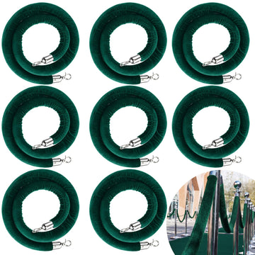 8 Pack 5 Feet Velvet Stanchion Rope Crowd Control, Dark Green