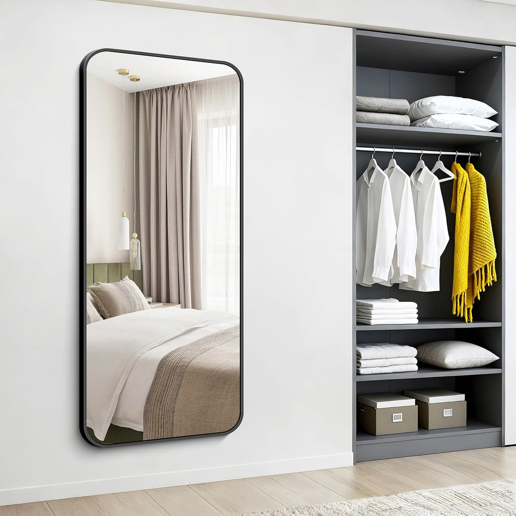 Black Bathroom Mirror, 66x30 inch Aluminum Metal Frame Rectangular Vanity Mirror, Large Wall Mounted Rectangle Mirrors