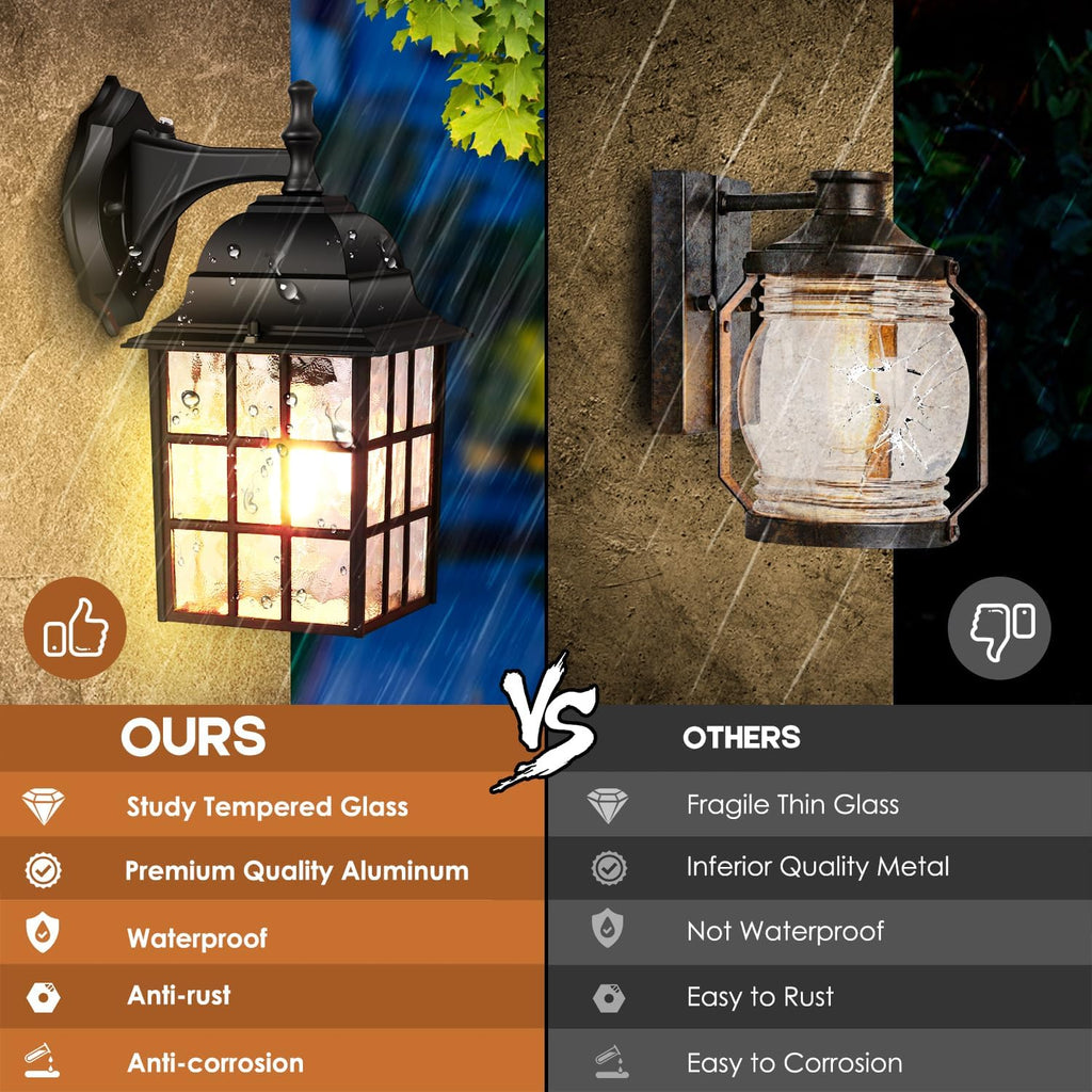 2-Pack Dusk to Dawn Outdoor Wall Lantern, Exterior Light Fixtures with Photocell Sensor, Black Wall Light Waterproof