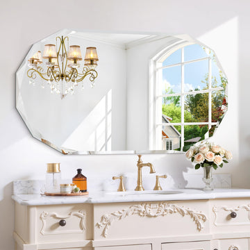Frameless Oval Bathroom Mirror, 48x28 Inch Vanity Mirror for Over Sink with Beveled Edge, Decorative Wall Mirror