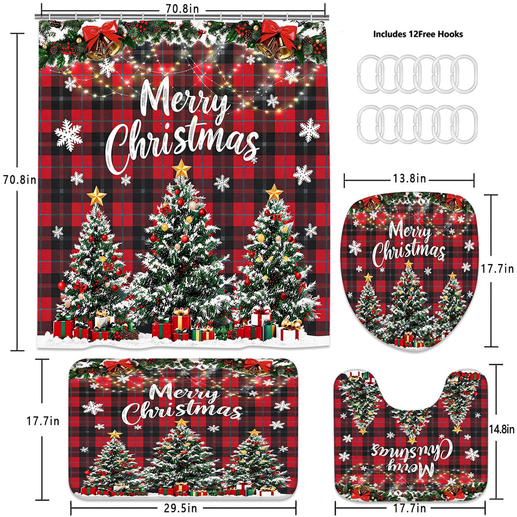 4Pcs Christmas Set Red Buffalo Plaid Bathroom Set