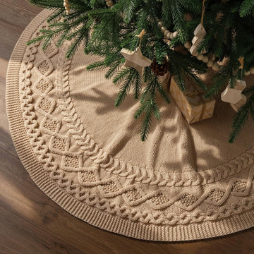 Knit Christmas Tree Skirts, Neutral Tree Skirt, Cozy Christmas Decorations