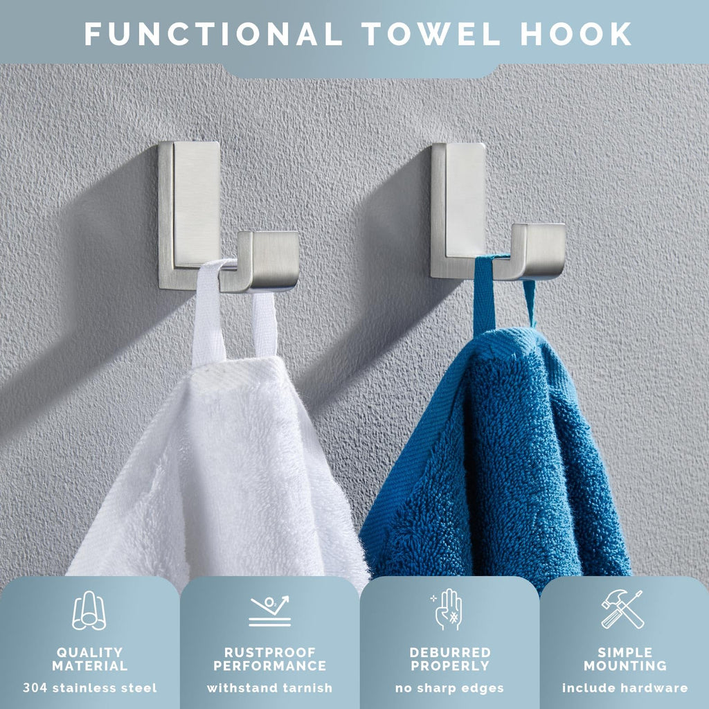 Bathroom Towel Hooks, 2 Pack Robe Hook for Wall Brushed Nickel