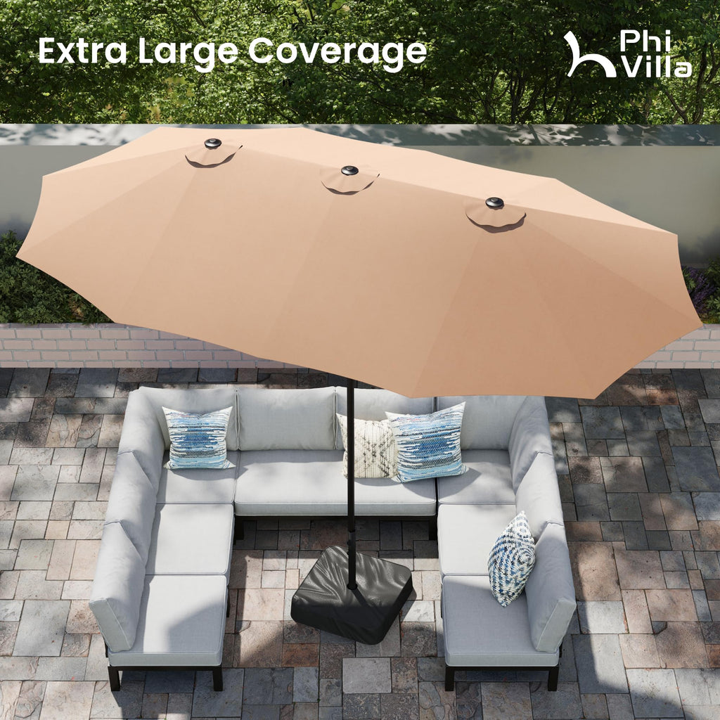 15ft Large Outdoor Patio Umbrella with Base Included, Beige