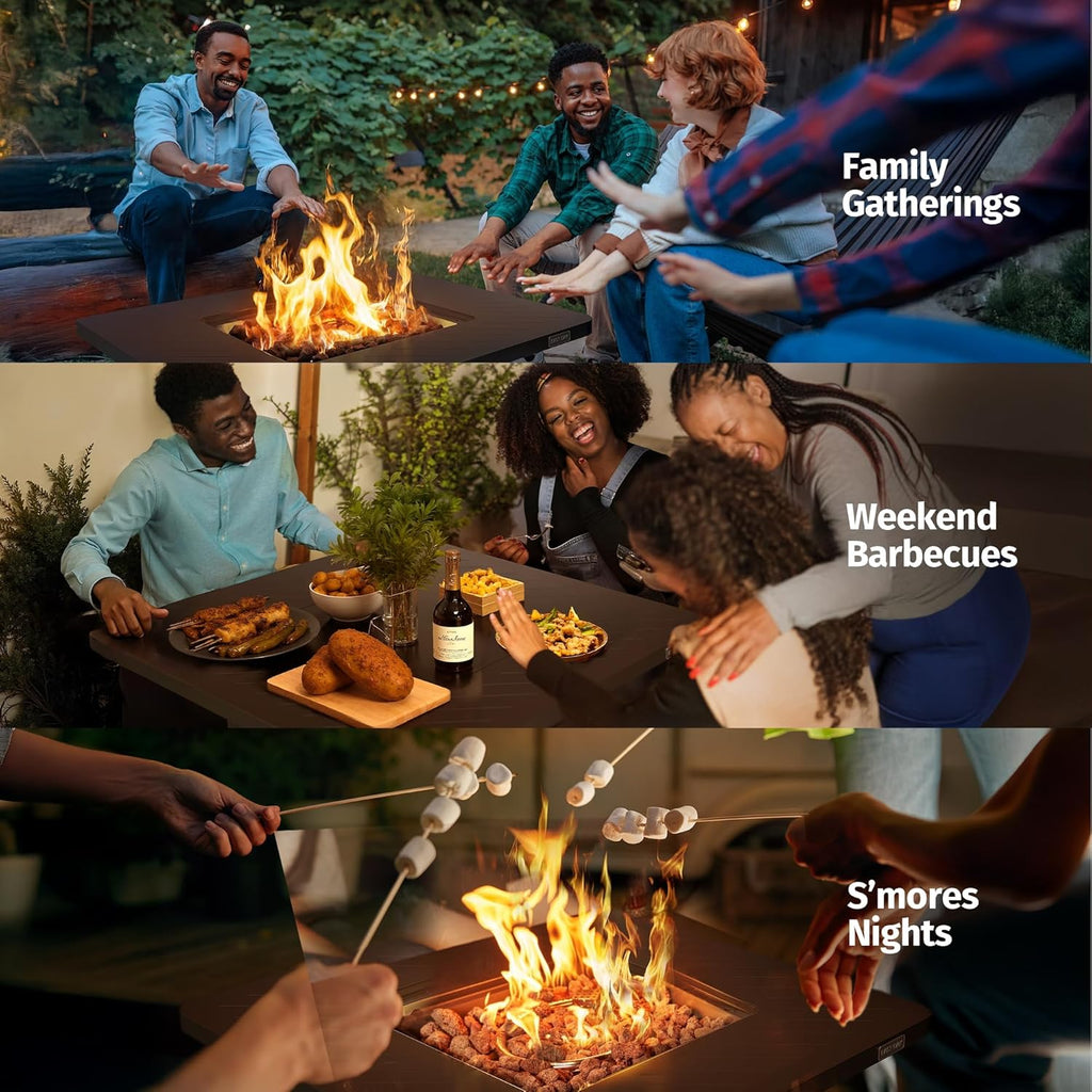 28” Outdoor Propane Fire Pit Table | 52,000 BTU Gas Fire Pit for 2-4 People with Space-Saving Hock Lid