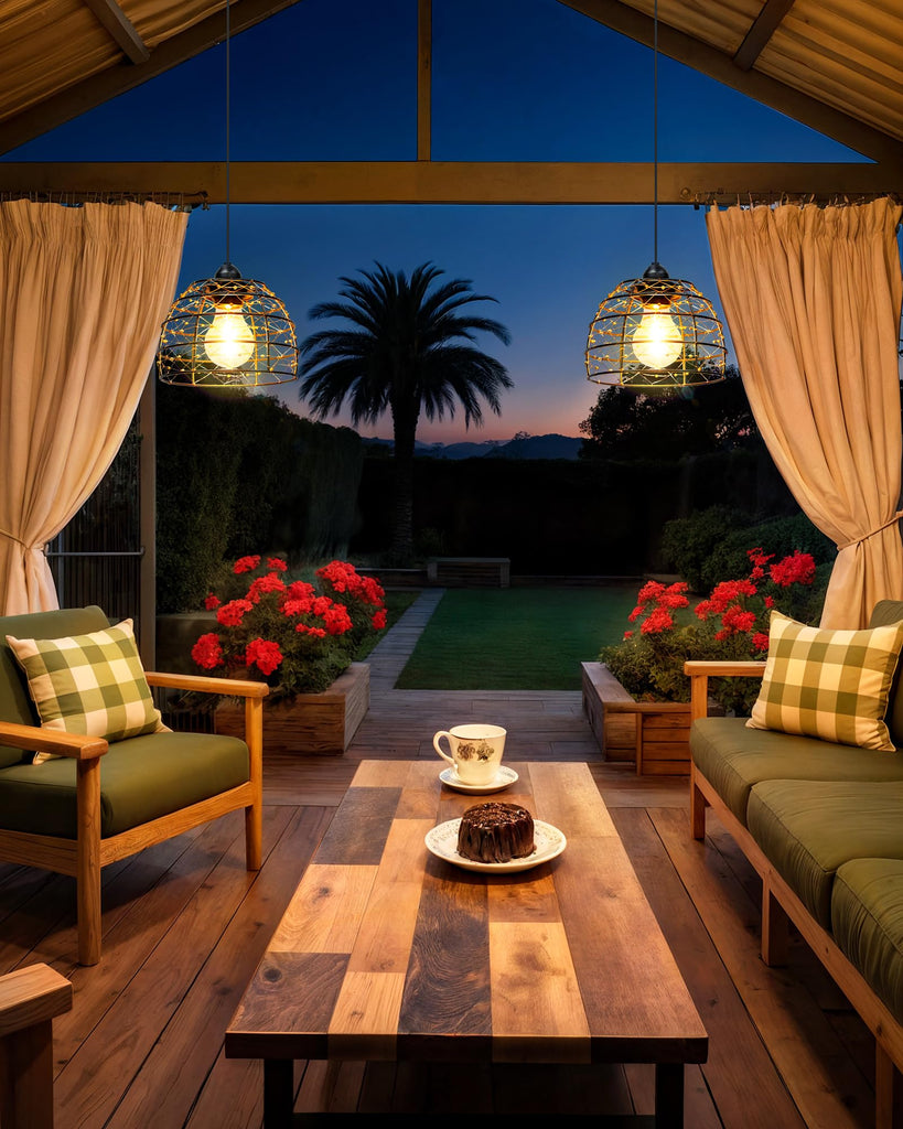 Solar Pendant Light Indoor Outdoor 4/6/8H Timer Set of 2 Remote